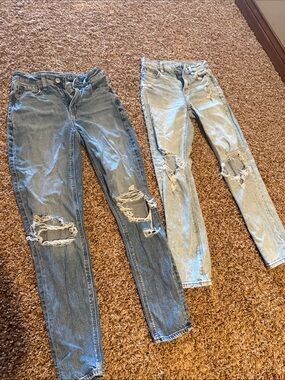 American Eagle Outfitters Distressed Skinny Jeans - Dark Blue & Light Blue